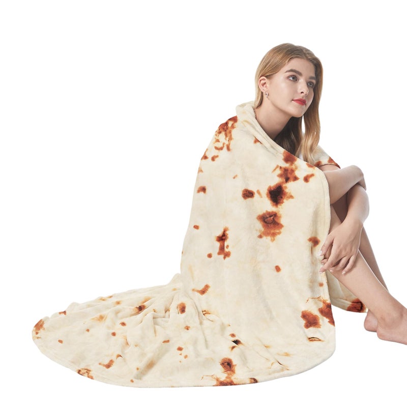 Admitrack Burrito Tortilla Blanket 60in, Double Sided Super Soft Flannel Throw, Gag Novelty Tortilla White Elephant Gift for Christmas Adults Kids Couples Parties - Image 1